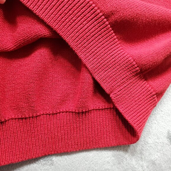St John's Bay 1/4 Zip Ribbed Holiday Sweater White Red %100 Cotton Men Sz L - Picture 10 of 12